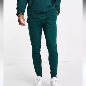 River Island Green muscle fit fleece joggers Sweatpants RI branded men's Small